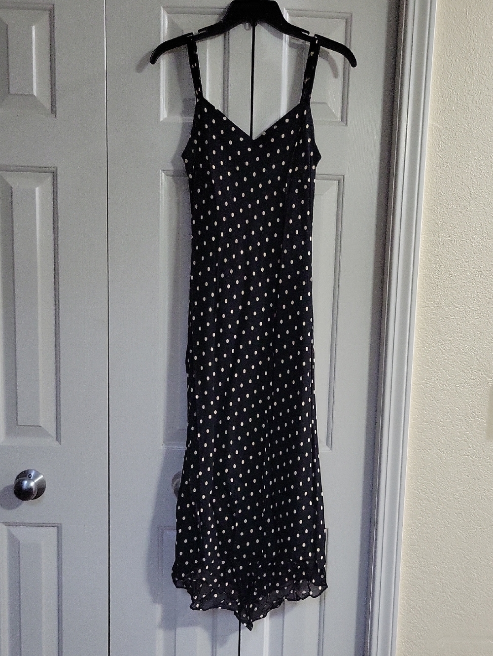 Vintage Evan-Picone Maxi Slip Dress w/ Black & White Polka Dots